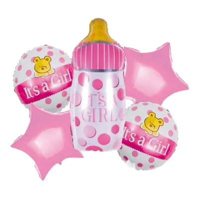 Its A Girl 5pc Feeder Foil Balloons