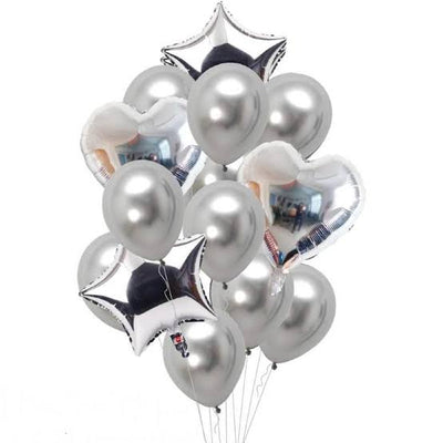 14 Pcs Foil Balloons Set - Silver