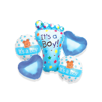 Its a Boy Foot Theme 5 Pc Foil Balloons