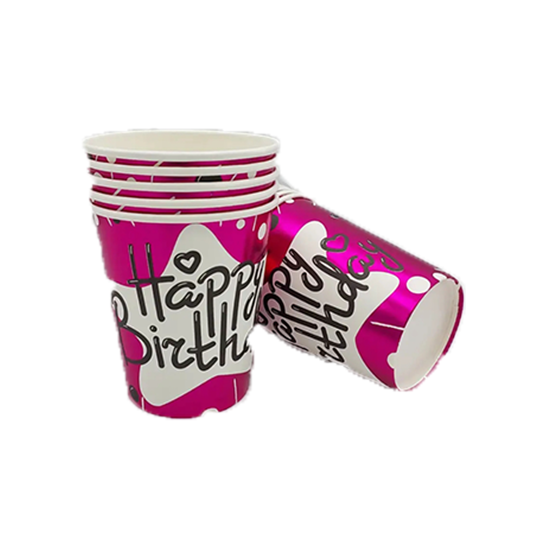 Happy Birthday Chrome Pink Paper Cups
