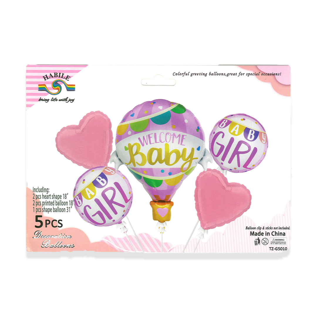 Welcome Baby Girl 5 pc Foil Balloons theme