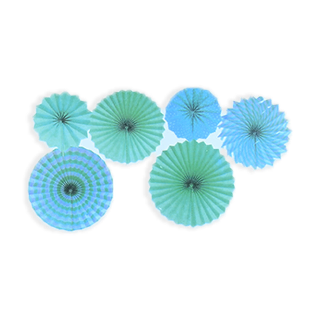 Blue & White Paper Fan Set 6 pcs