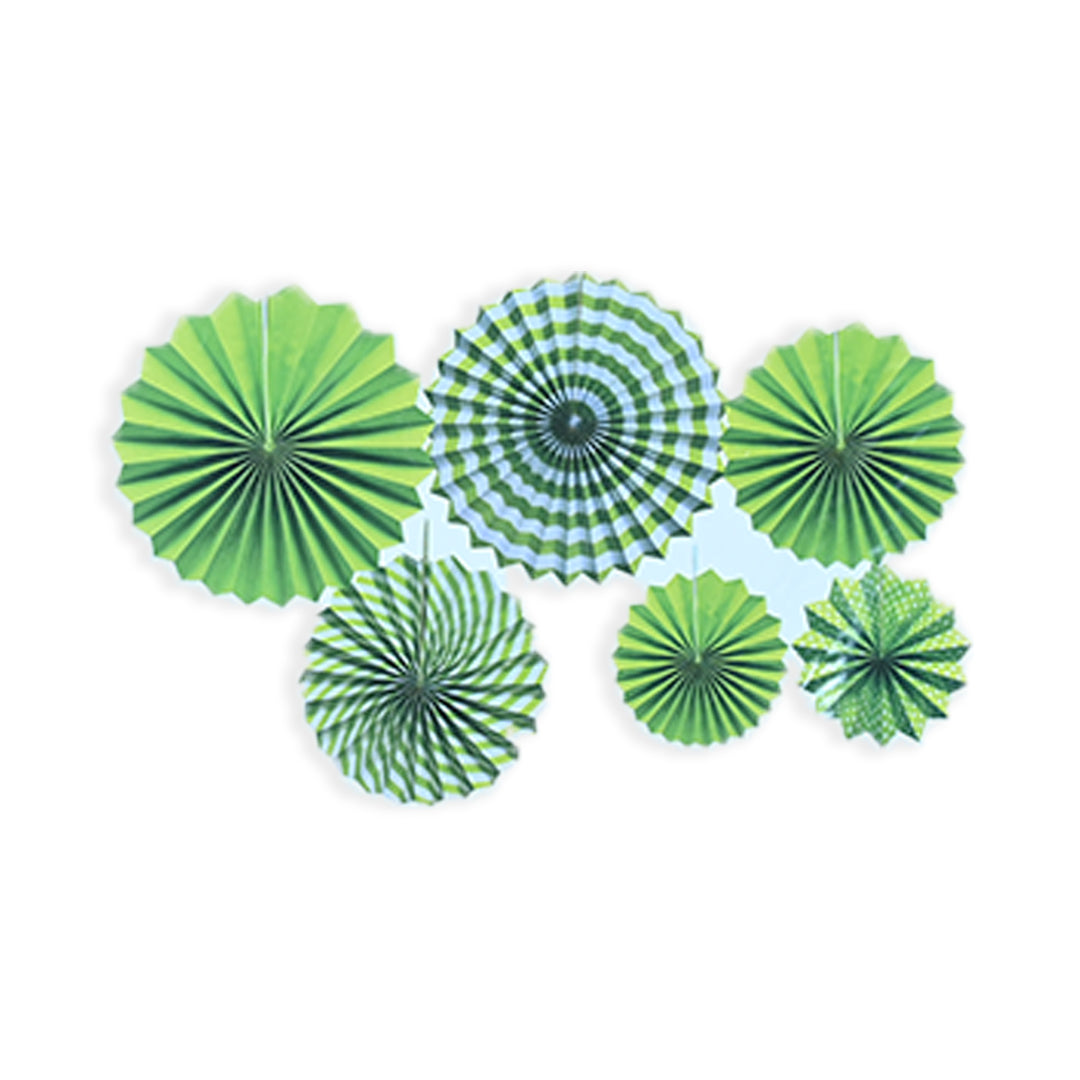 Green & White Paper Fan set 6 pcs 