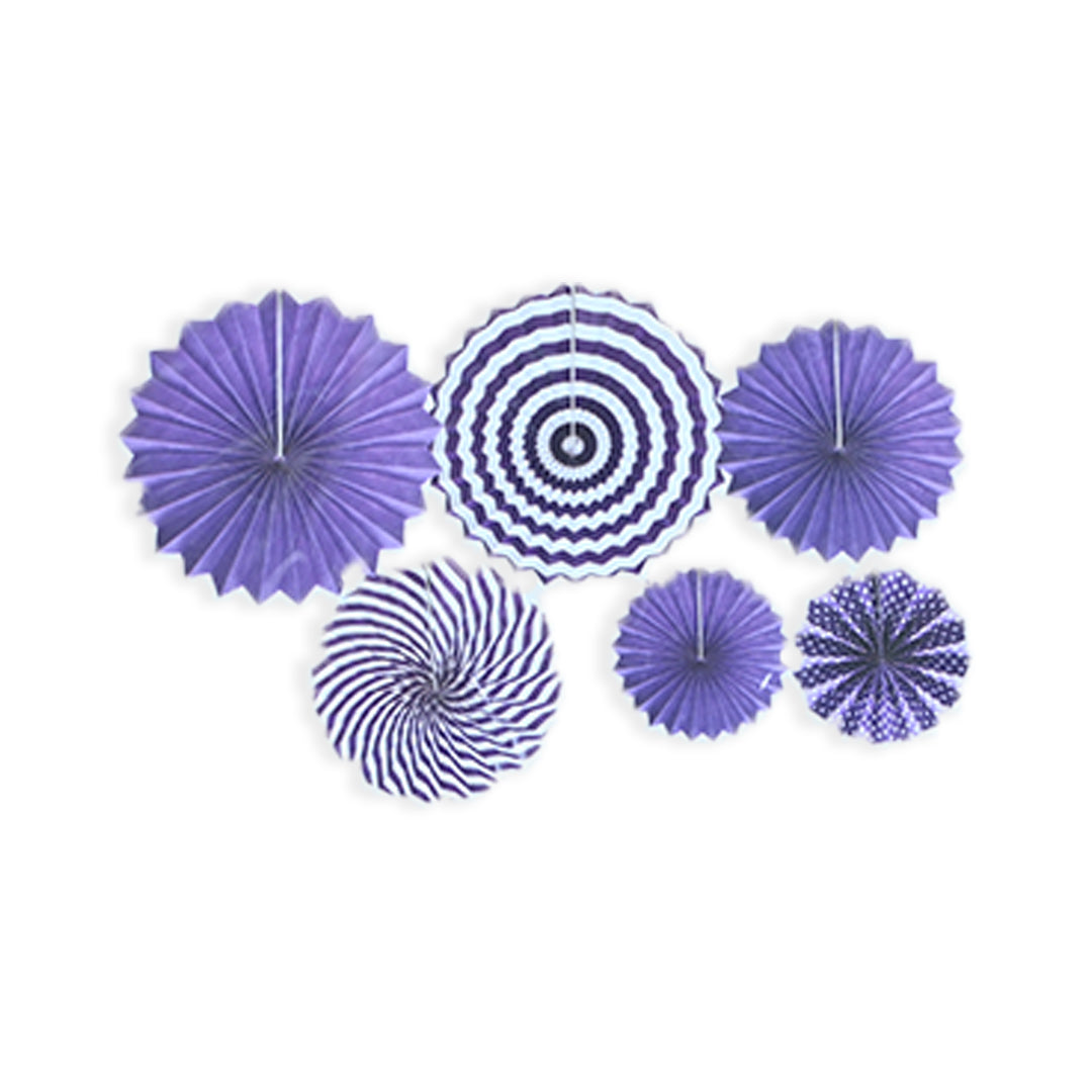 Purple & White Paper Fan set 6pcs