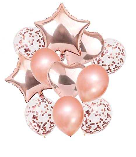 Rose Gold 14 pcs Star & Heart Shaped foil Balloons