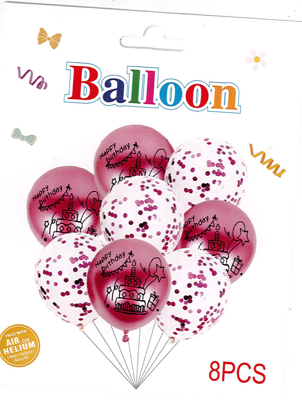 8 pcs HBD Latex Chrome & Confetti Balloons