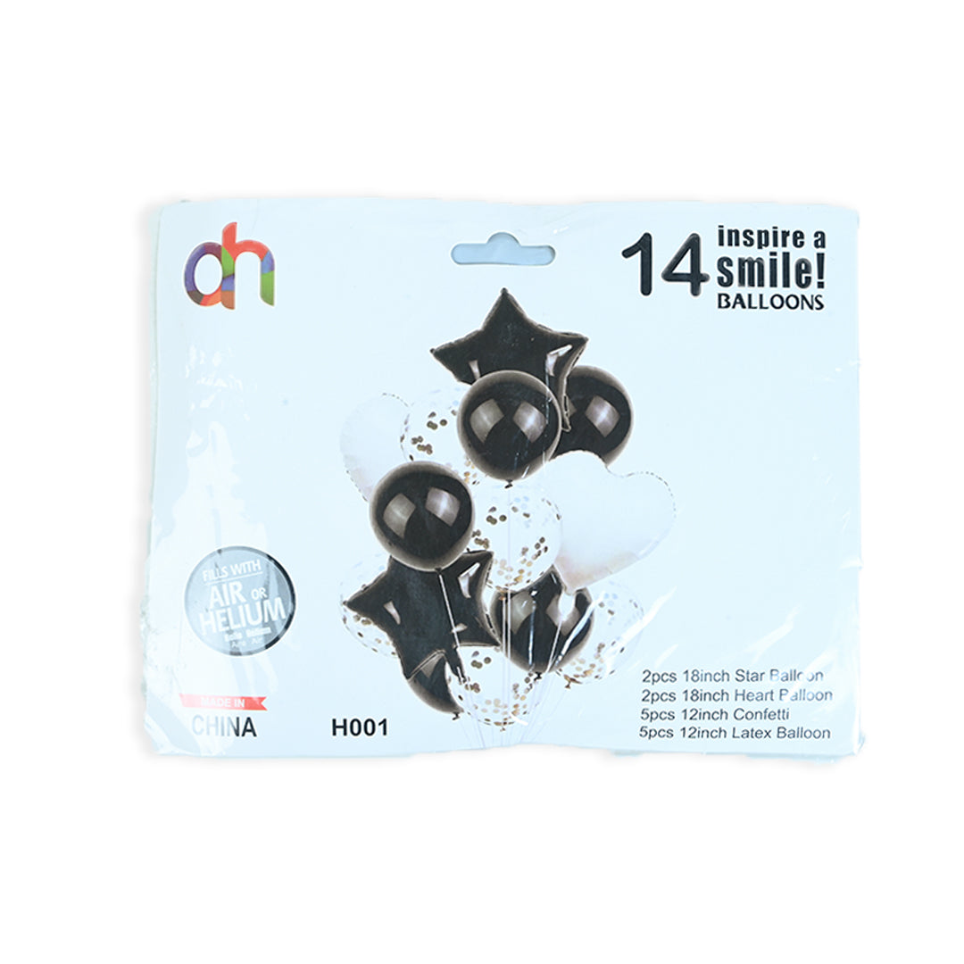 Black 14 Pcs Star & Heart shaped Foil Balloons