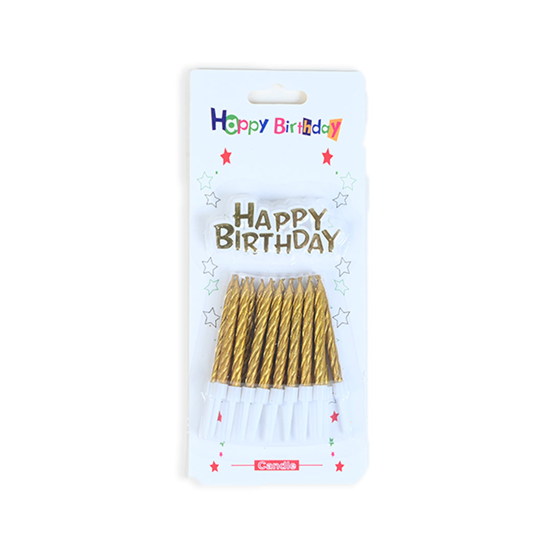 Golden Twist Candles With HBD Topper