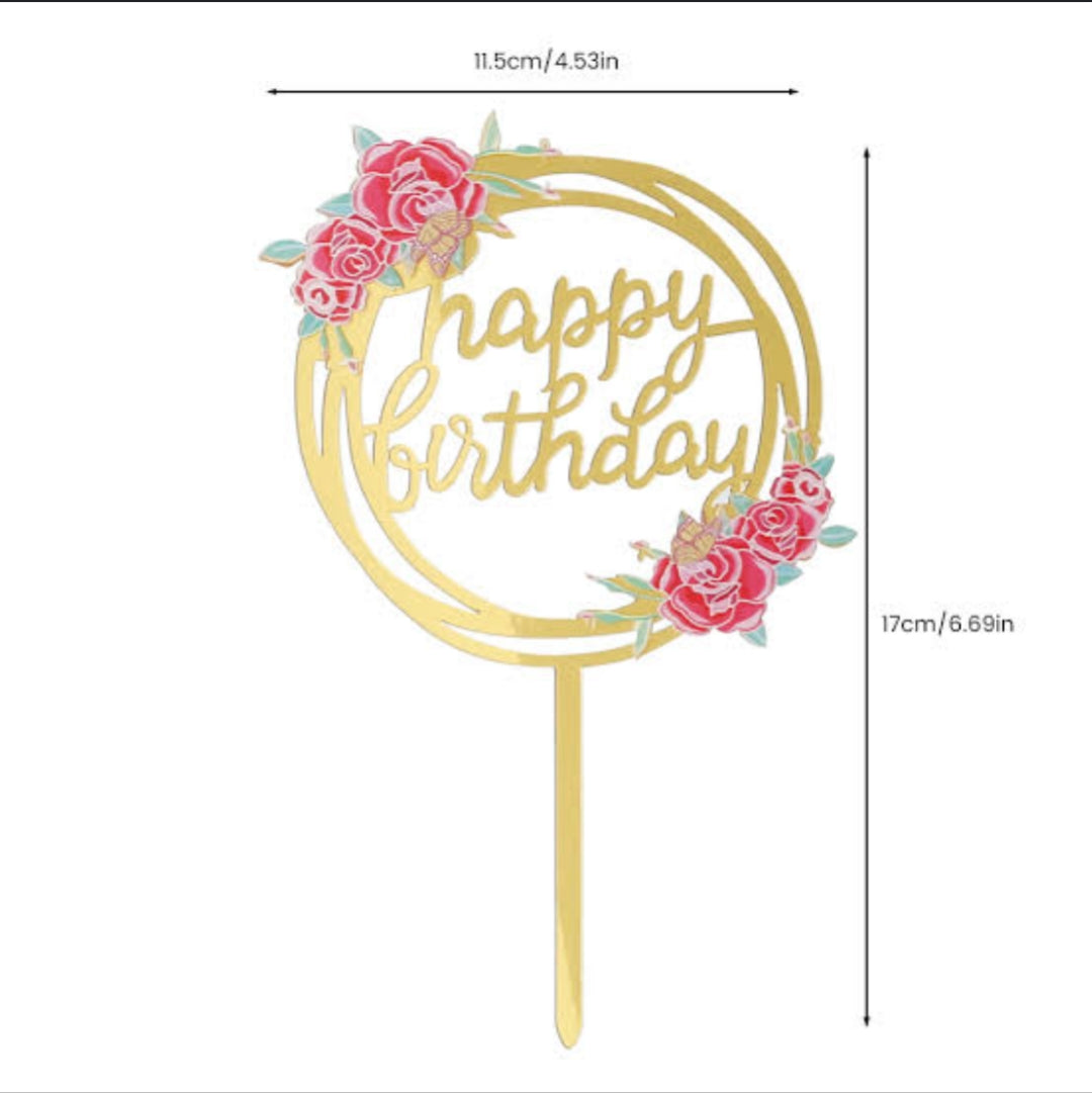 Happy Birthday Flower Design Cake Topper