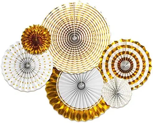 White & Gold Paper Fan set 8 Pcs