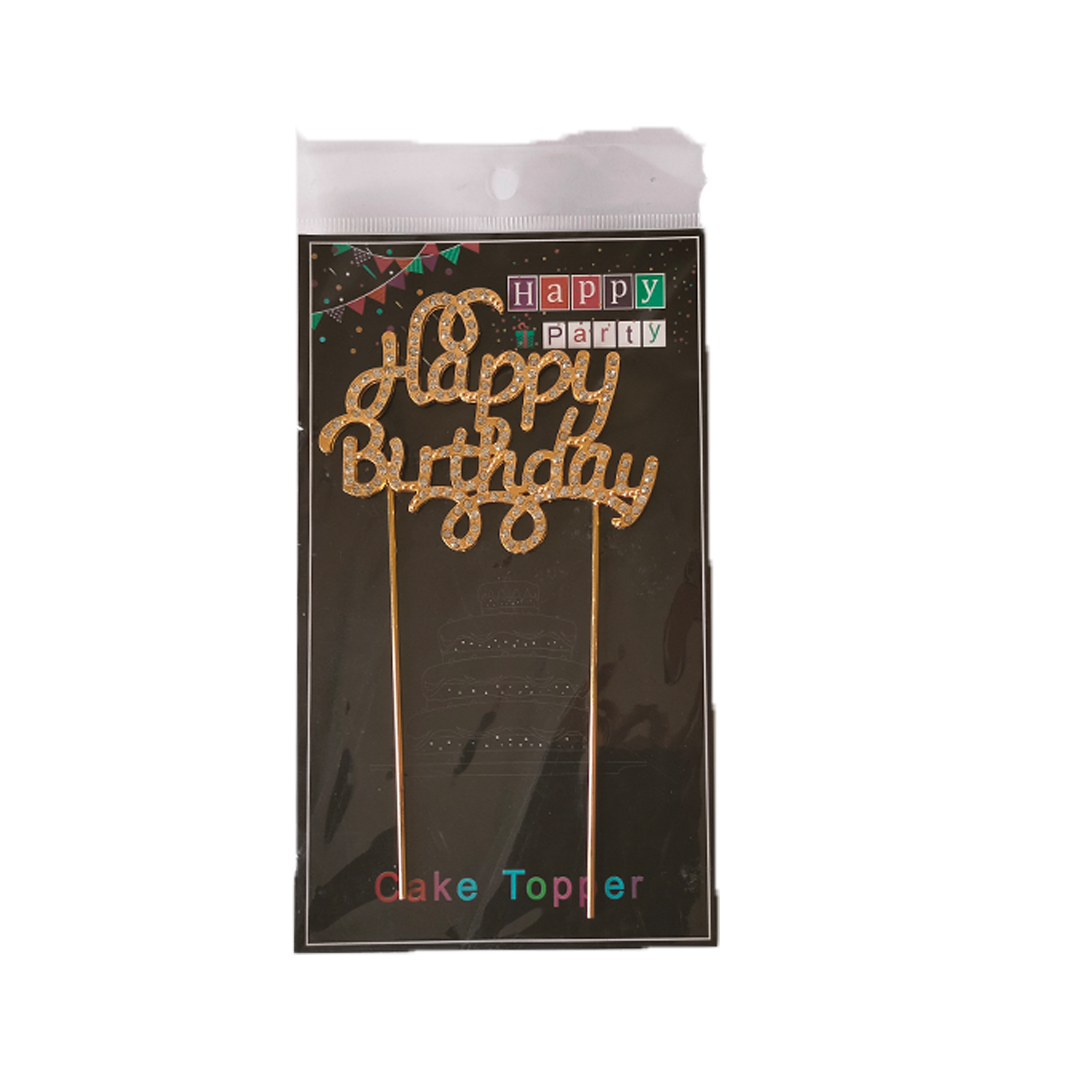 Golden Diamante Happy Birthday Cake Topper