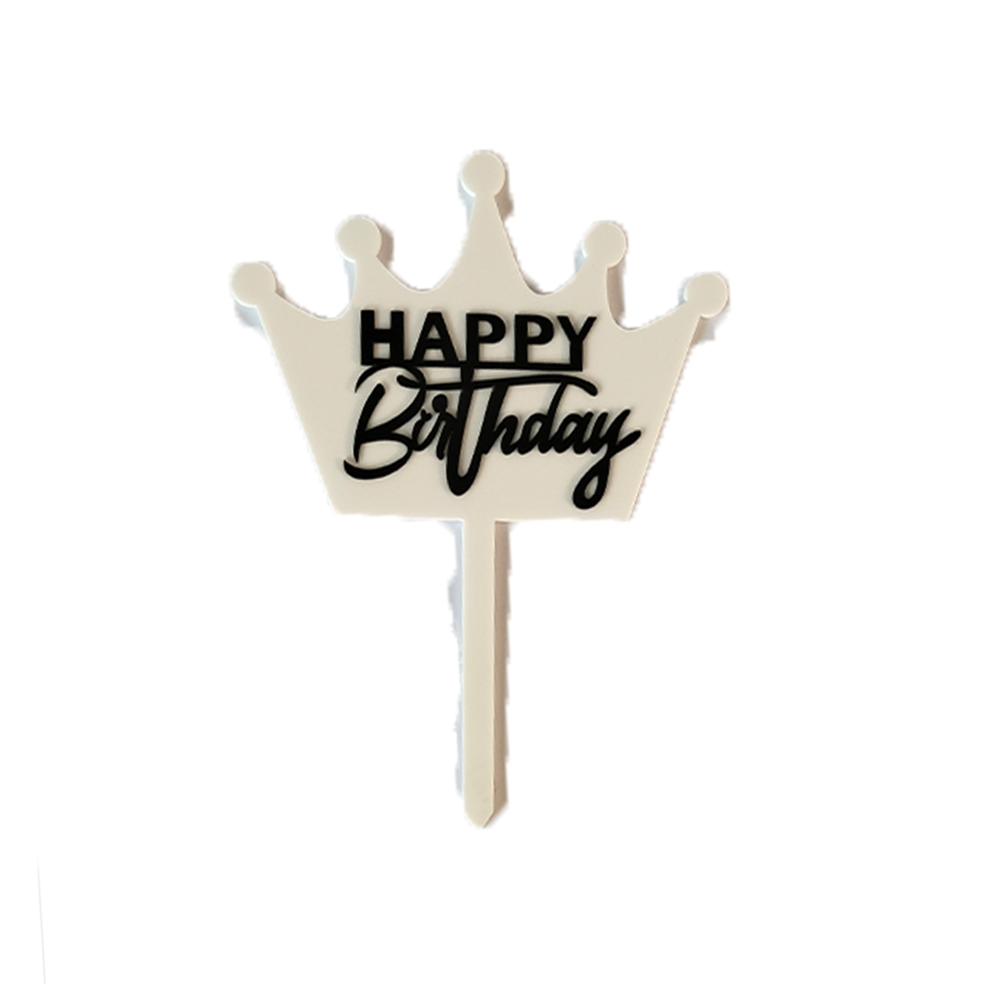 White Crown Shaped Acrylic HBD Cake Topper