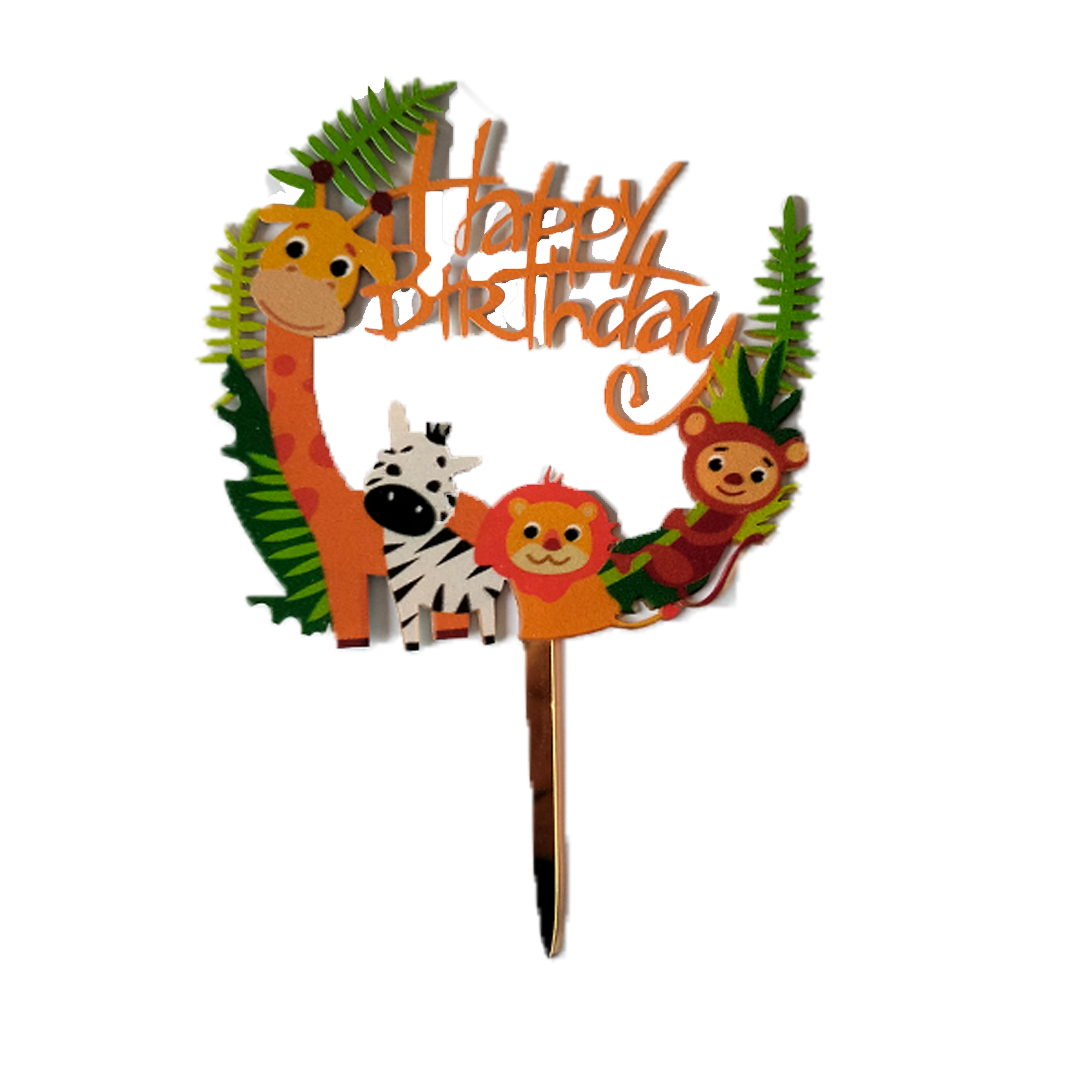 Jungle Safari HBD Cake Topper Party Hori Hay
